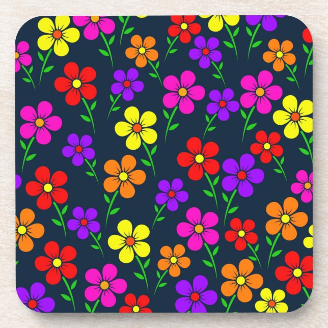 Floral Colourful Flowers Pattern Coaster (Front)