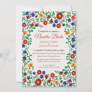 Floral Colourful Folk Art Spanish Wedding Invitation