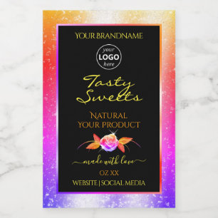 Floral Colourful Glitter Black Product Labels Logo