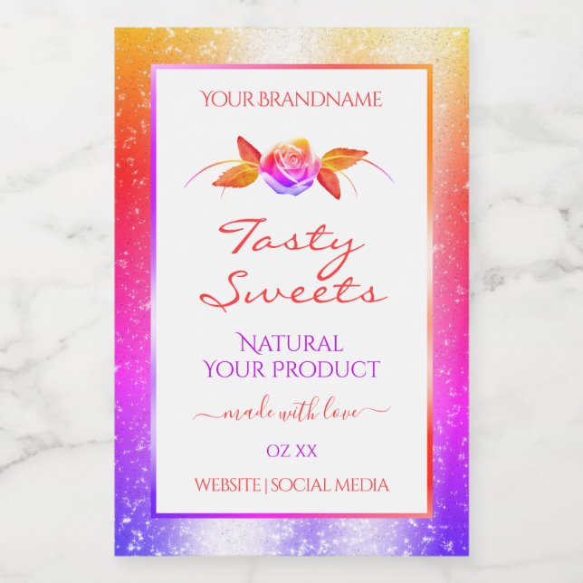 Floral Colourful Glitter on White Product Labels (Single Label)