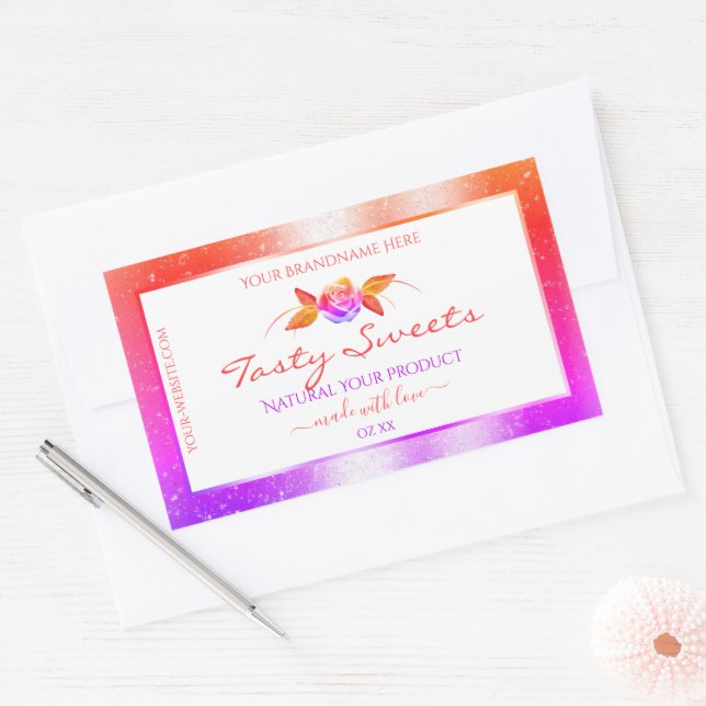 Floral Colourful Glitter on White Product Labels (Envelope)