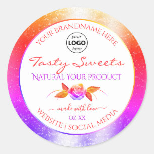 Floral Colourful Glitter White Product Labels Logo