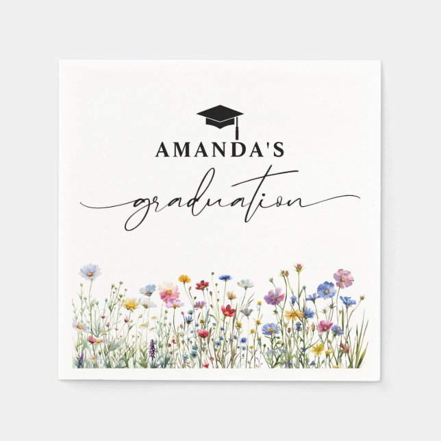Floral colourful Graduation Party paper napkins (Front)