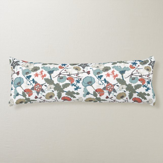 Floral Colourful Joyful Blue Orange Green Body Pillow (Front)