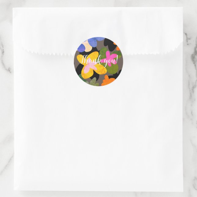 Floral colourful pattern classic round sticker (Bag)