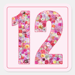 Floral Colourful Pink Month Number 12 Square Sticker
