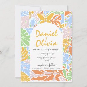 Floral Colourful Retro Frame Wedding Invitation