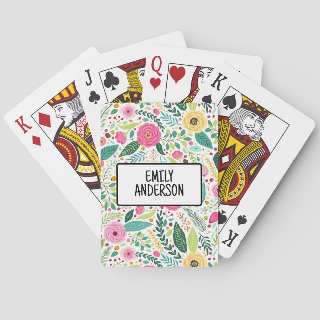 Floral colourful wildflower personalized playing cards (Back)