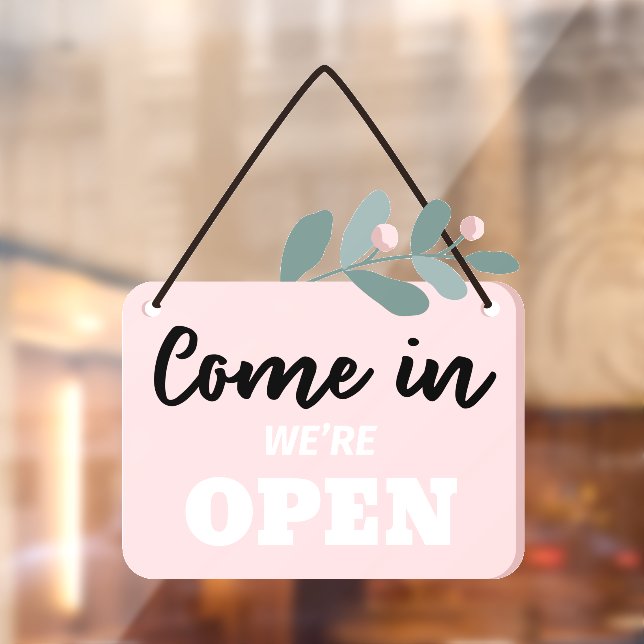 Floral Come In We're Open Business Shop Window Cling (Sheet 2)