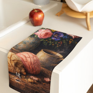 Floral Concha Still Life   Monogram Kitchen Towel