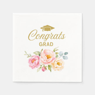 Floral Congrats Grad Napkins Pink Peony Boho