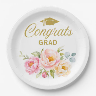 Floral Congrats Grad Plates Pink Peony Boho