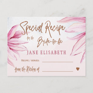 Floral copper glitter script bridal shower recipe postcard