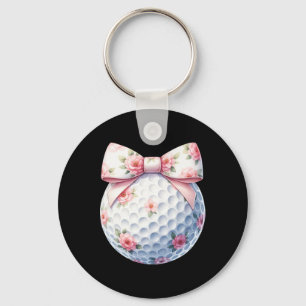 Floral Coquette Bow Golf Ball Golfing Golfer Sport Keychain