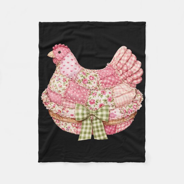Floral Coquette Bow Patchwork Chicken Hens Grandma Fleece Blanket (Front)