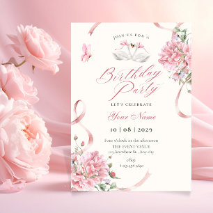 Floral Coquette Pink Bow Vintage birthday Invitation