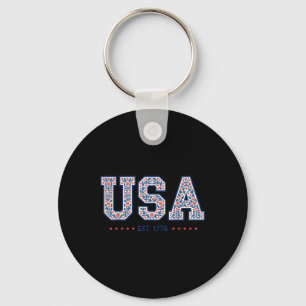 Floral Coquette Usa America 4th Of July Independen Keychain