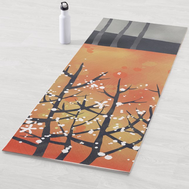 Floral Coral Abstract Orange Yoga Mat (Blackthorn abstract burnt orange art yoga mat)
