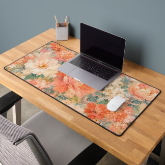 floral Coral Peach Romantic Bloom Home Décor  Desk Mat