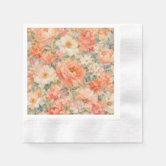 floral Coral Peach Romantic Bloom Home Décor  Napkin