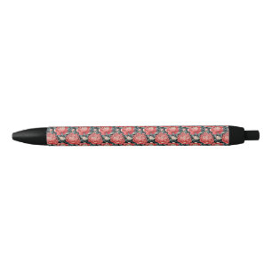 Floral Coral & Sage Green Peony Flowers Print Pen