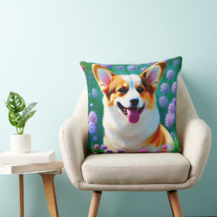 Floral Corgi Throw Pillow