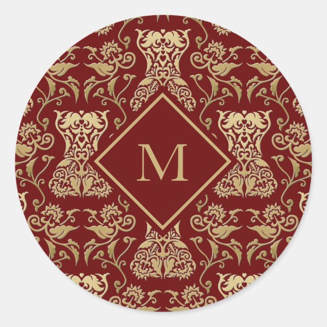 Floral Corset Damask Pattern Classic Round Sticker (Front)