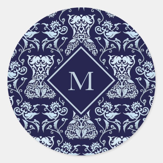 Floral Corset Damask Pattern Classic Round Sticker (Front)