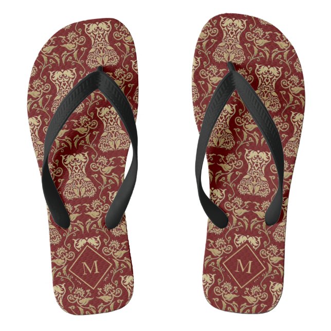 Floral Corset Damask Pattern Flip Flops (Footbed)