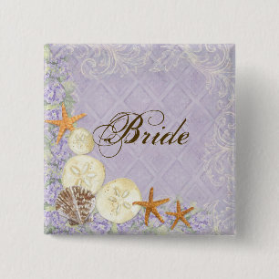 Floral Cottage by the Sea Shells Beachy Wedding 2 Inch Square Button