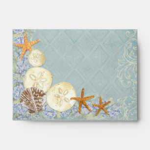 Floral Cottage by the Sea Shells Beachy Wedding Envelopes