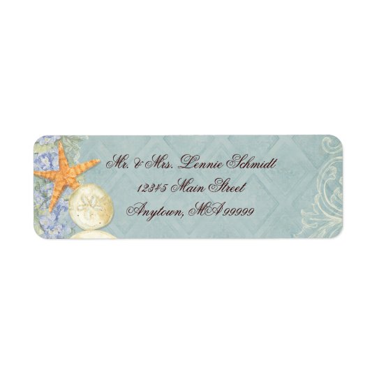 Floral Cottage by the Sea Shells Beachy Wedding Return Address Label