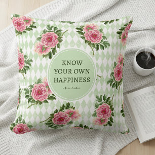 Floral Cottage Sage Green Literary Quote Throw Pillow