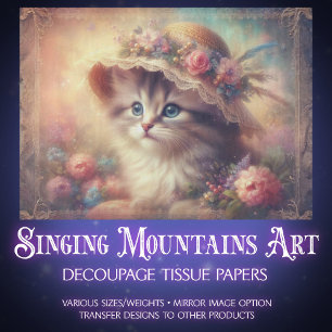 Floral Cottagecore Shabby Chic Kitty Decoupage  Tissue Paper