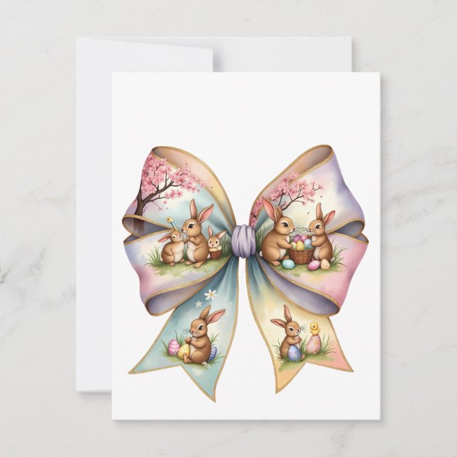 Floral Cottontail Bunny Coquette Bow Rabbit Easter Invitation (Front)