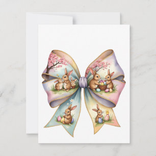 Floral Cottontail Bunny Coquette Bow Rabbit Easter Invitation