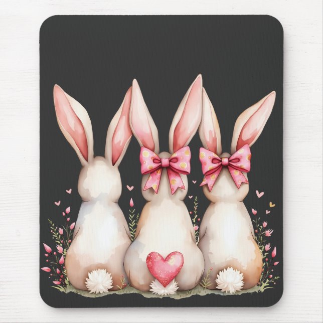 Floral Cottontail Bunny Coquette Bow Rabbit Easter Mouse Pad (Front)