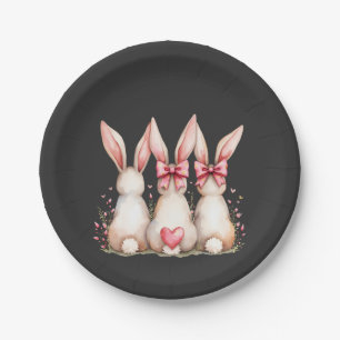 Floral Cottontail Bunny Coquette Bow Rabbit Easter Paper Plate