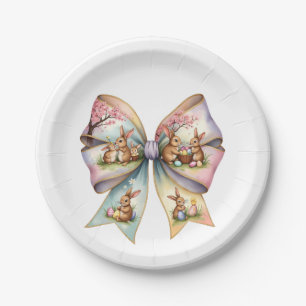 Floral Cottontail Bunny Coquette Bow Rabbit Easter Paper Plate