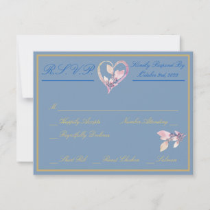 Floral Country Blue, Gold & Pink Wedding RSVP Card