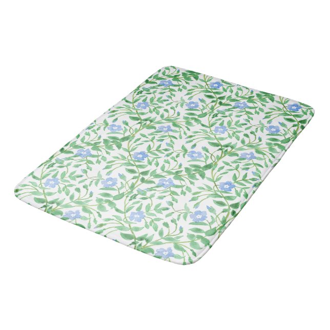 Floral Country-style Blue White Periwinkle Pattern Bath Mat (Angled)