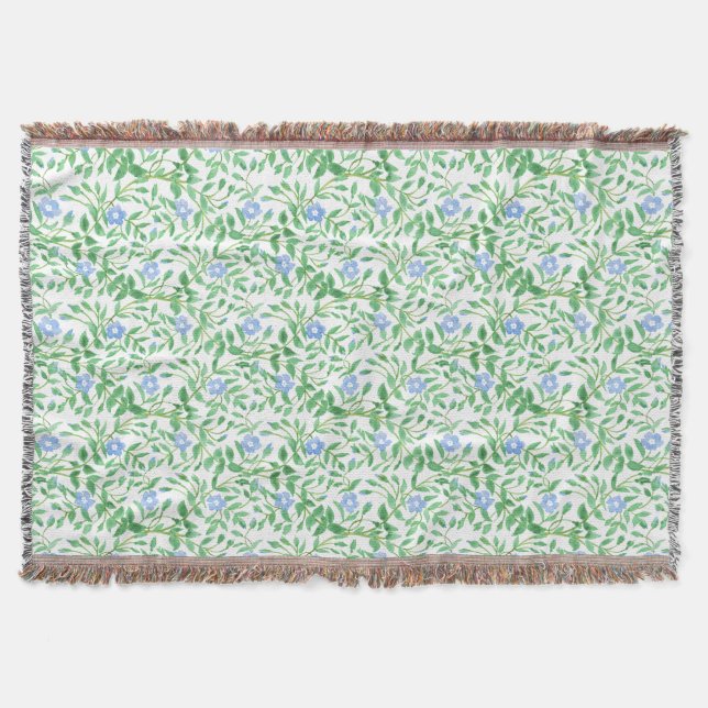 Floral Country-style Blue White Periwinkle Pattern Throw Blanket (Front)
