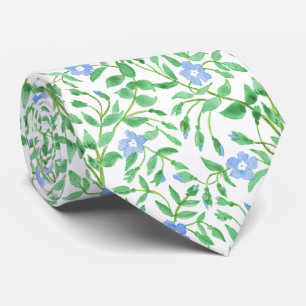 Floral Country-style Blue White Periwinkle Pattern Tie
