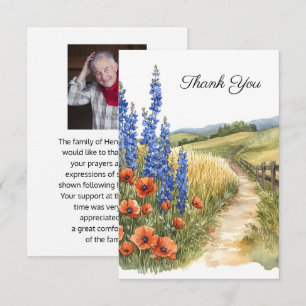 Floral Countryside Funeral Photo Thank You Card