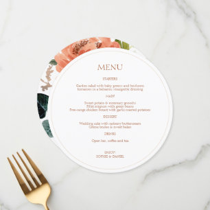 Floral Couple Initiales Round White Menu Mariage