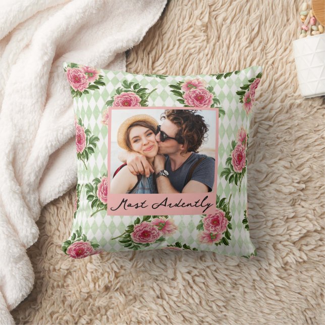 Floral Couple Photo Script Love Quote   Throw Pillow (Blanket)