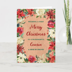 Floral Cousin & her Husband Merry Christmas Card