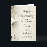 Floral Cousin & Husband Anniversary Card<br><div class="desc">Happy wedding anniversary card for cousin and husband with beautiful white vintage flowers pattern and sentimental verse.</div>
