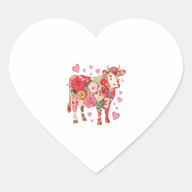 Floral Cow , Cute Cow Design  Heart Sticker (Front)