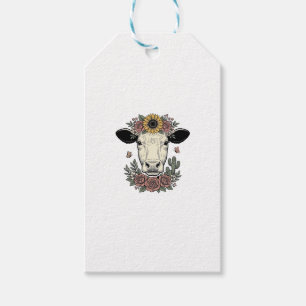 Floral Cow Head Vintage Engraving Design_1 Gift Tags